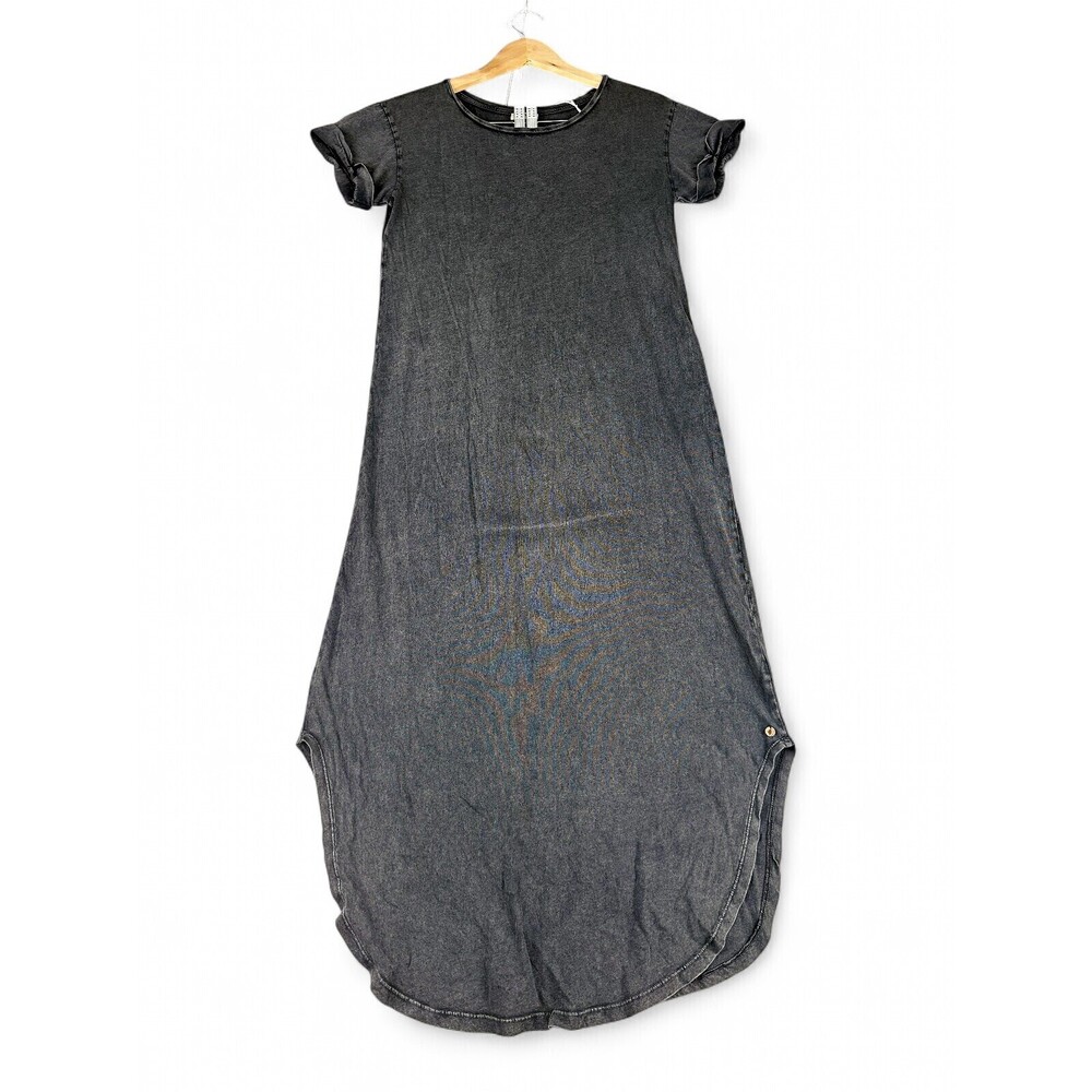 Surkana Washed Charcoal Short-Sleeve Maxi‎ T-Shirt Dress S